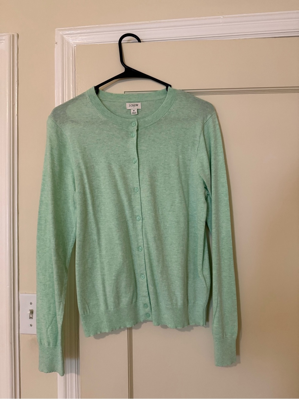 J. Crew Light Mint Button-Up Crewneck Cardigan